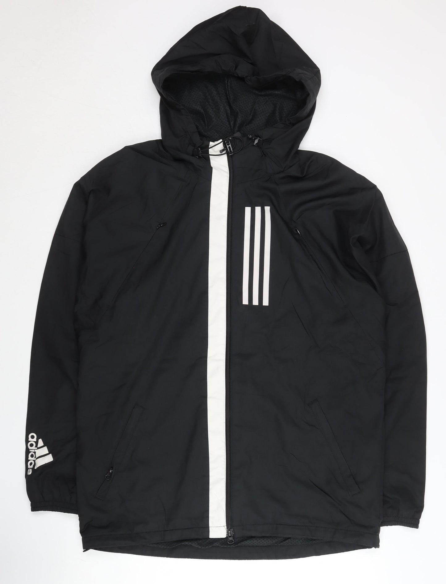 Adidas Men's Black M Windbreaker Jacket Hooded Full Zip Polyester