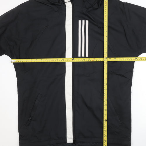 Adidas Men's Black M Windbreaker Jacket Hooded Full Zip Polyester