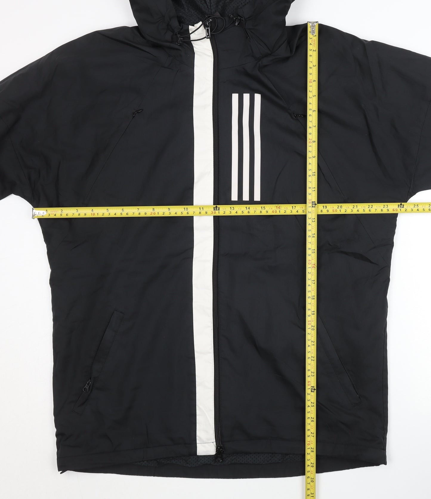 Adidas Men's Black M Windbreaker Jacket Hooded Full Zip Polyester