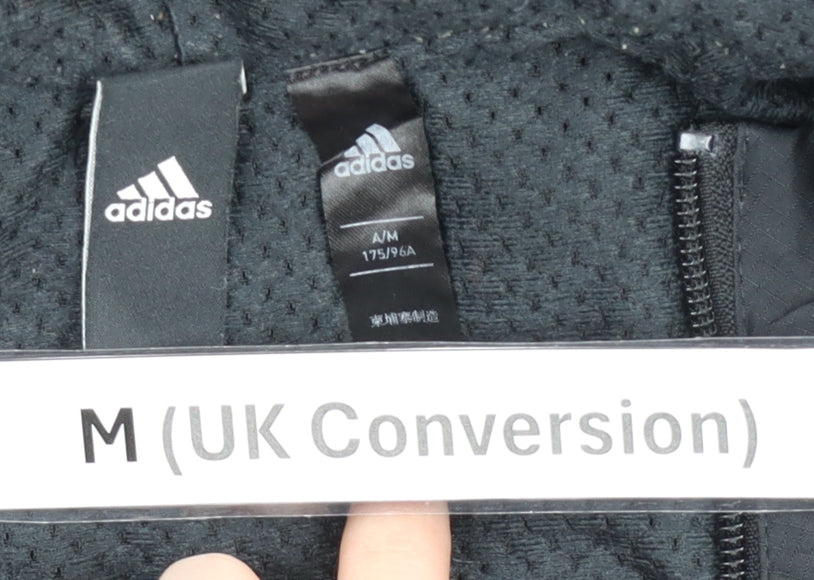 Adidas Men's Black M Windbreaker Jacket Hooded Full Zip Polyester