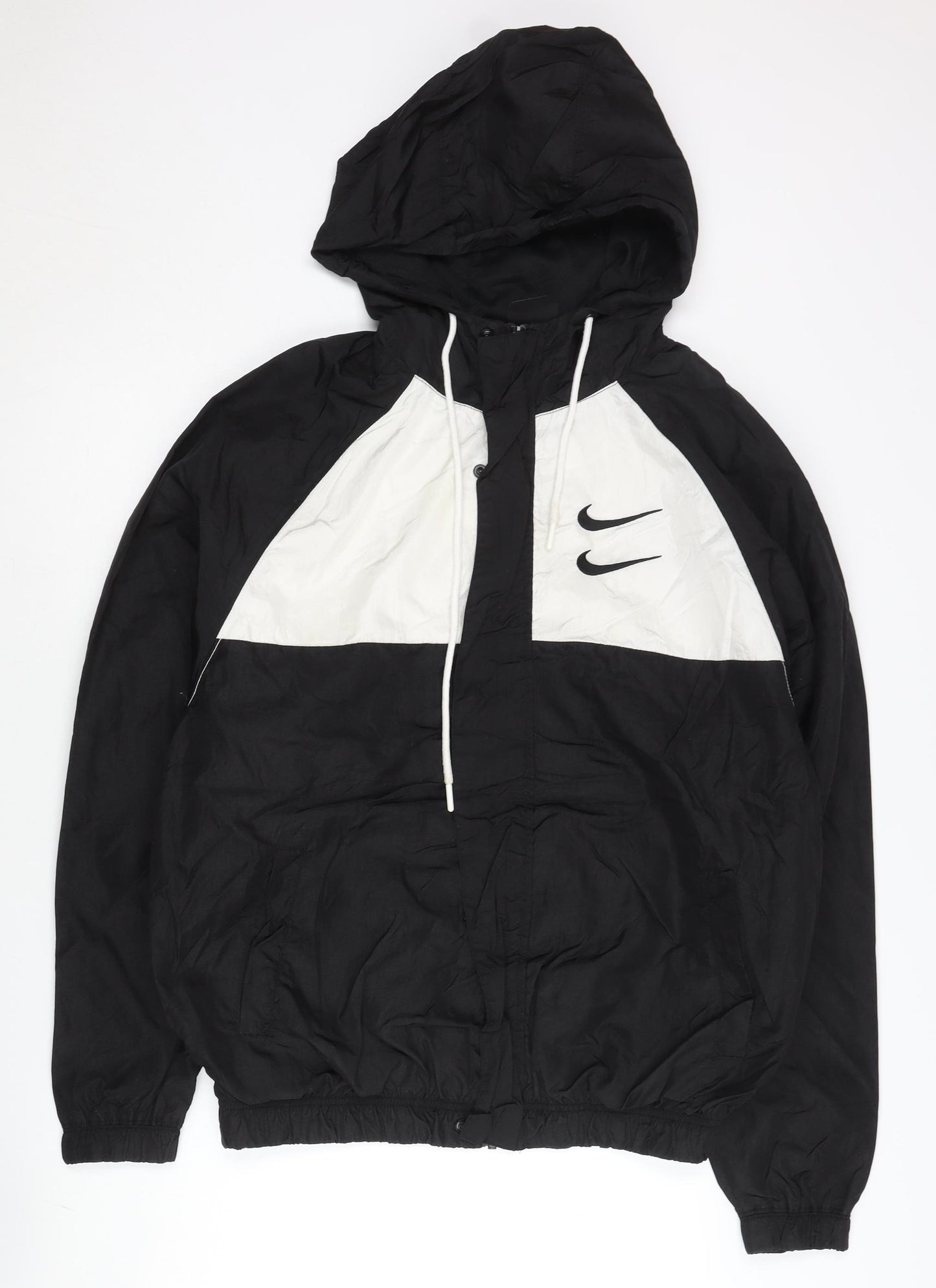 Nike Men's Black Colourblock Windbreaker Jacket L Hooded