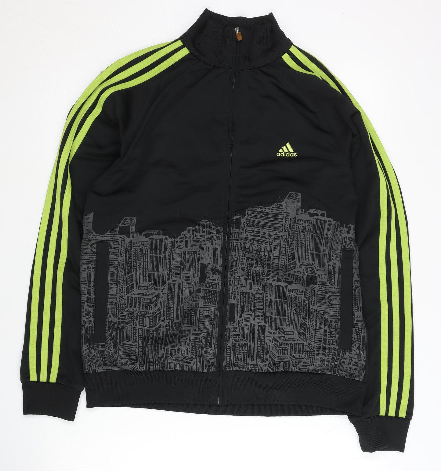 Adidas Men’s Black Track Jacket M City Graphic Full Zip Polyester