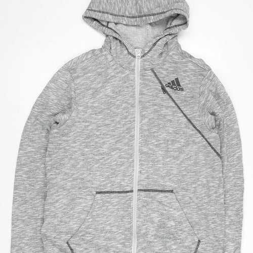 Adidas Men's Grey Full Zip Hoodie L Regular Fit Sports Knit