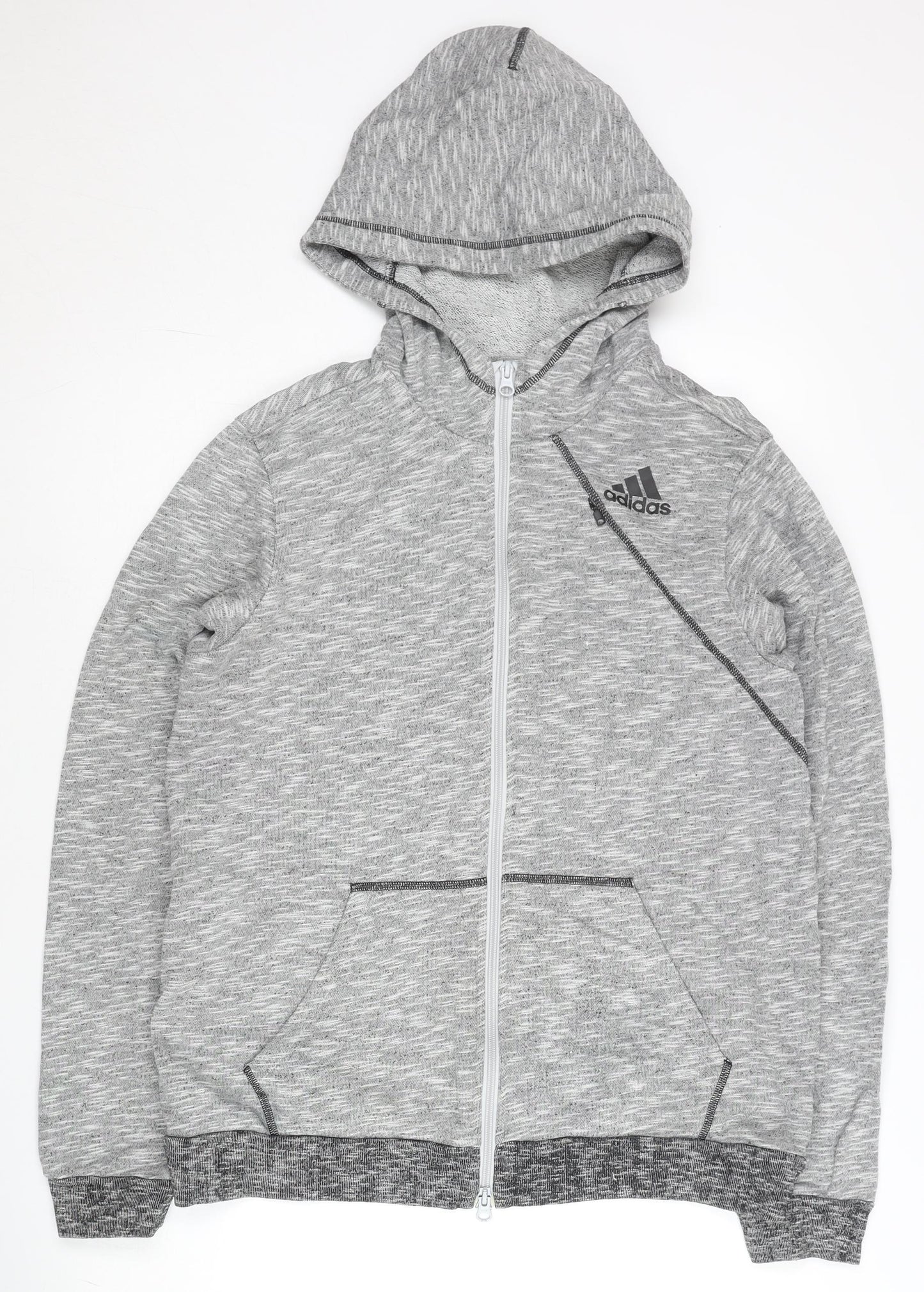 Adidas Men's Grey Full Zip Hoodie L Regular Fit Sports Knit