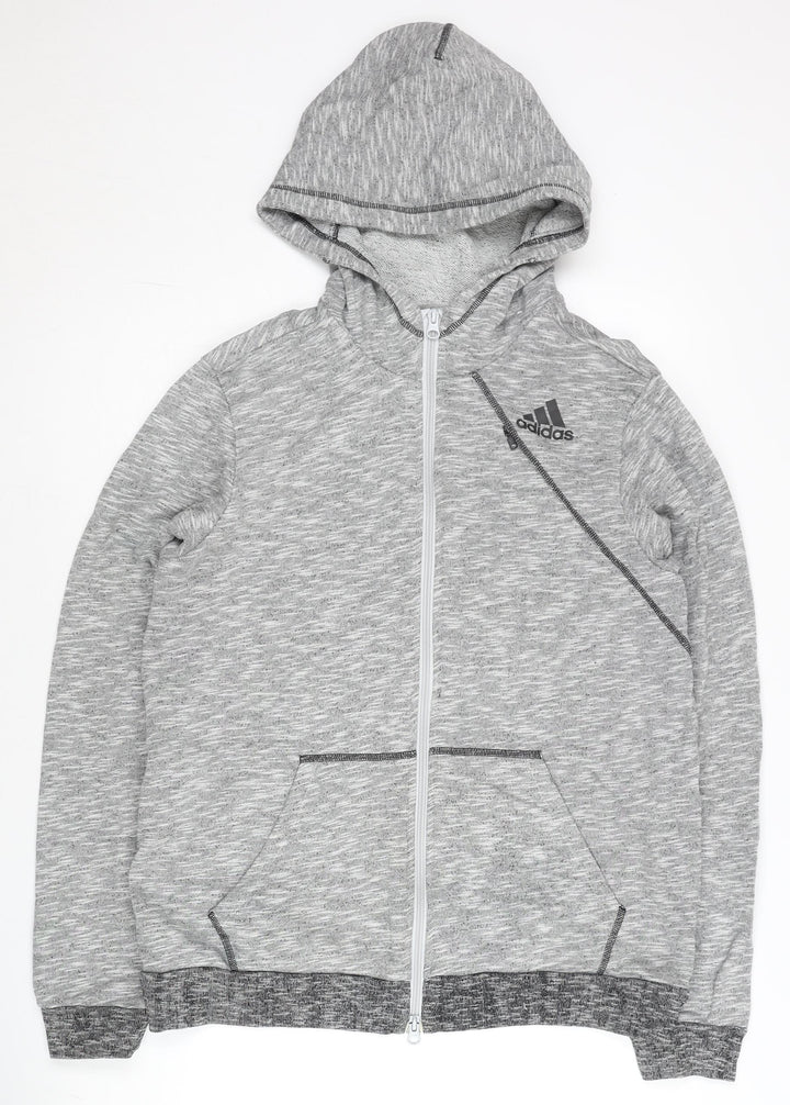 Adidas Men's Grey Full Zip Hoodie L Regular Fit Sports Knit