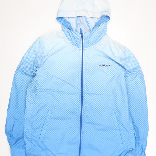 Adidas Neo Men's Blue Check Windbreaker Jacket L Lightweight Hooded