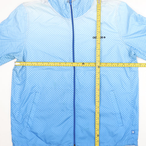 Adidas Neo Men's Blue Check Windbreaker Jacket L Lightweight Hooded