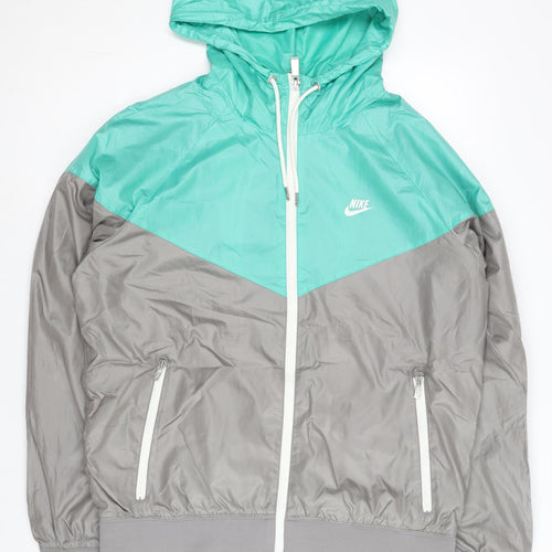 Nike Men's Grey Teal M Windbreaker Jacket Hooded Full Zip Polyester