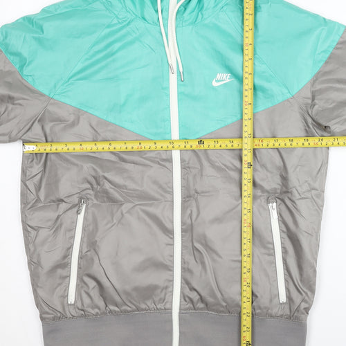 Nike Men's Grey Teal M Windbreaker Jacket Hooded Full Zip Polyester