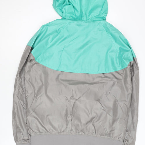 Nike Men's Grey Teal M Windbreaker Jacket Hooded Full Zip Polyester