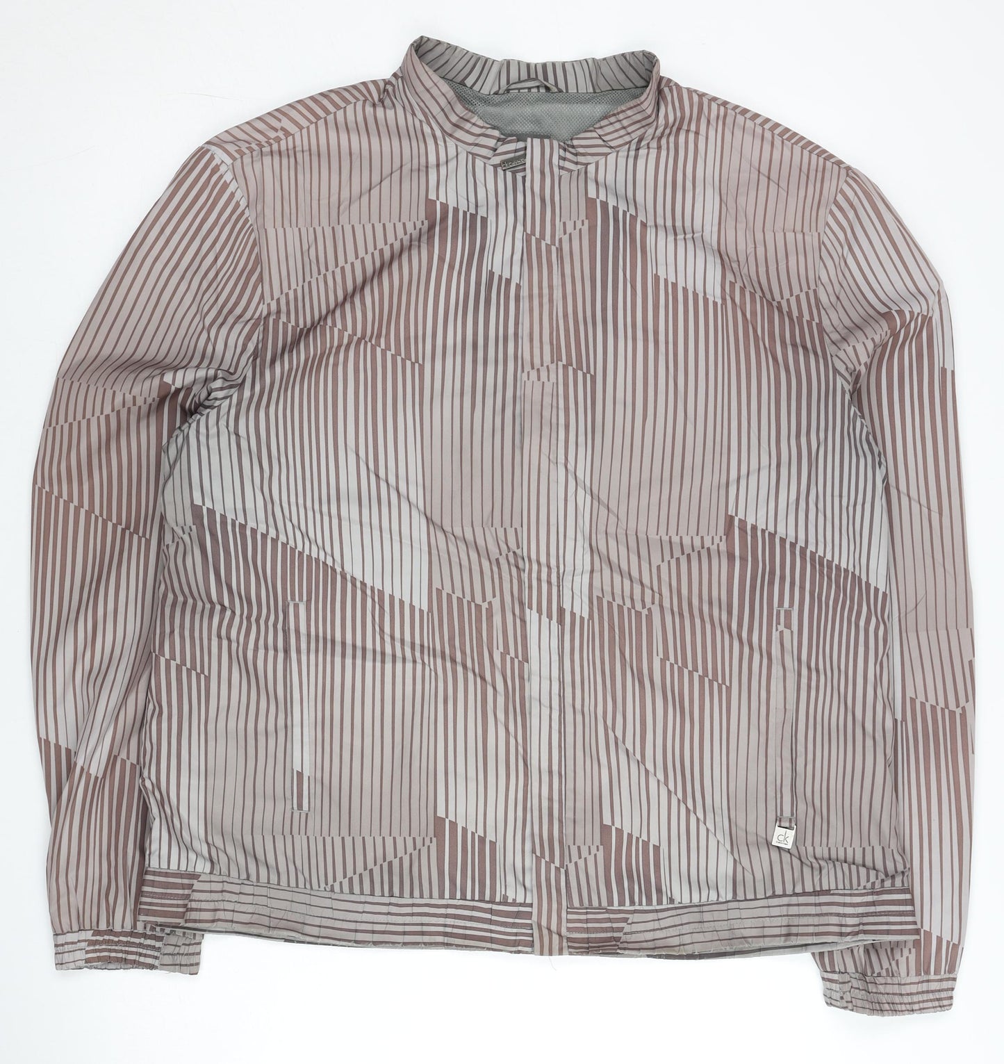 Calvin Klein Men’s Brown Striped L Windbreaker Jacket Polyester