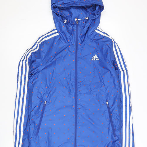 Adidas Men’s Blue XS Windbreaker Jacket Hooded Polka Dot Sports Coat