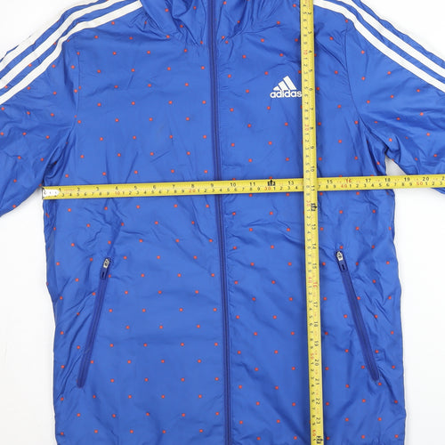 Adidas Men’s Blue XS Windbreaker Jacket Hooded Polka Dot Sports Coat