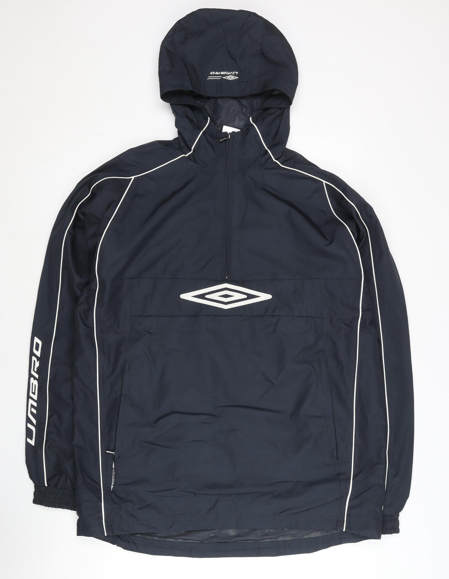 Umbro Men's Blue L Windbreaker Jacket Hooded 1/2 Zip Sportswear