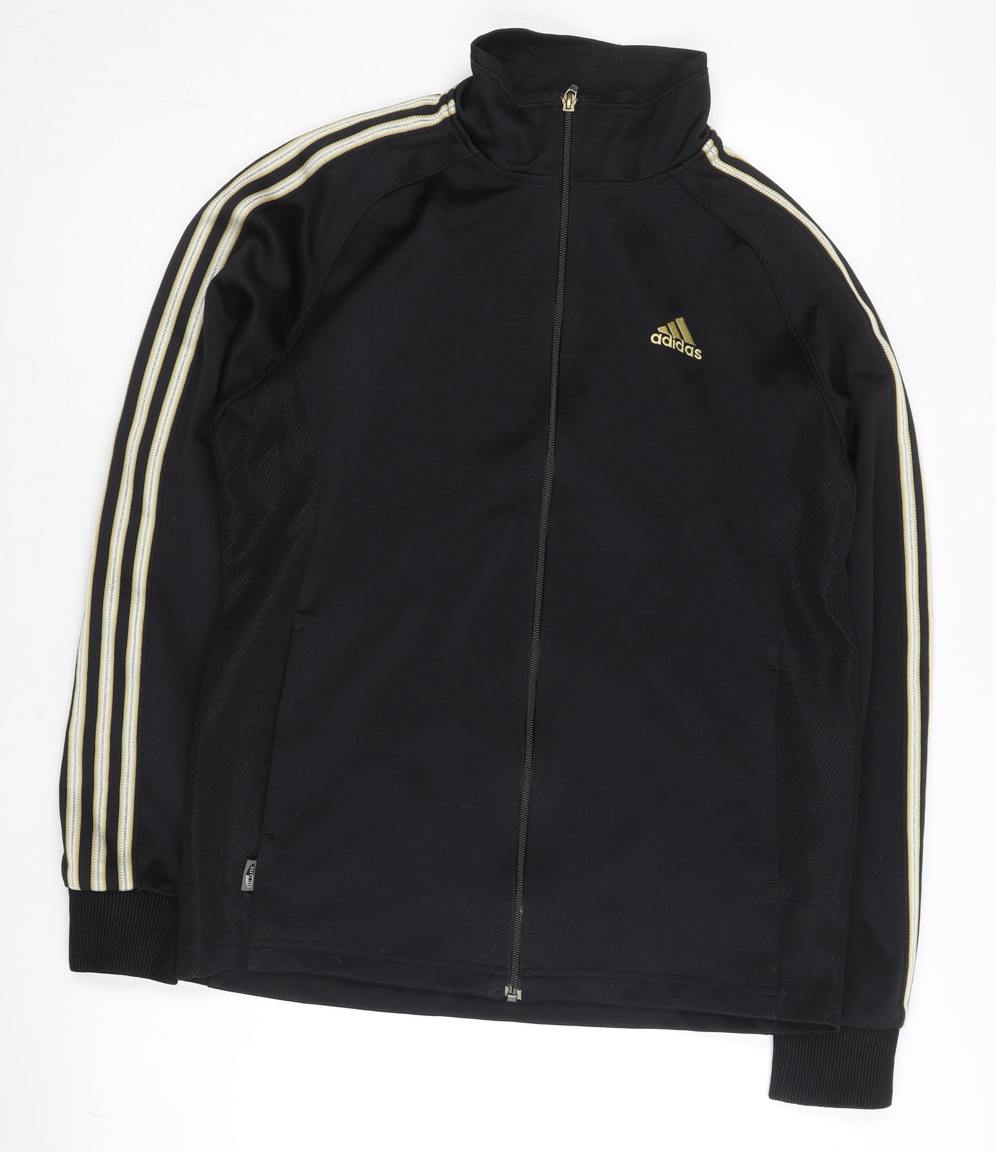 Adidas Men's Black Track Jacket S Gold Stripes Full Zip Sportswear