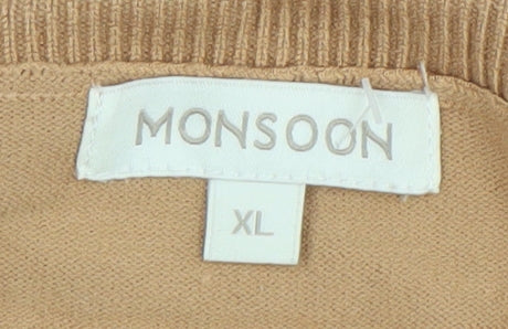Monsoon Women’s Brown XL Boat Neck 3/4 Sleeve Pullover Jumper