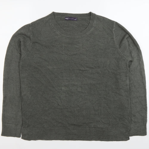 Marks and Spencer Womens Grey Cotton Crew Neck Jumper Size 16