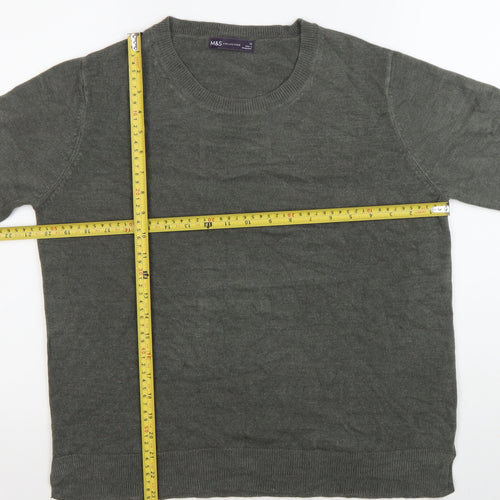 Marks and Spencer Womens Grey Cotton Crew Neck Jumper Size 16