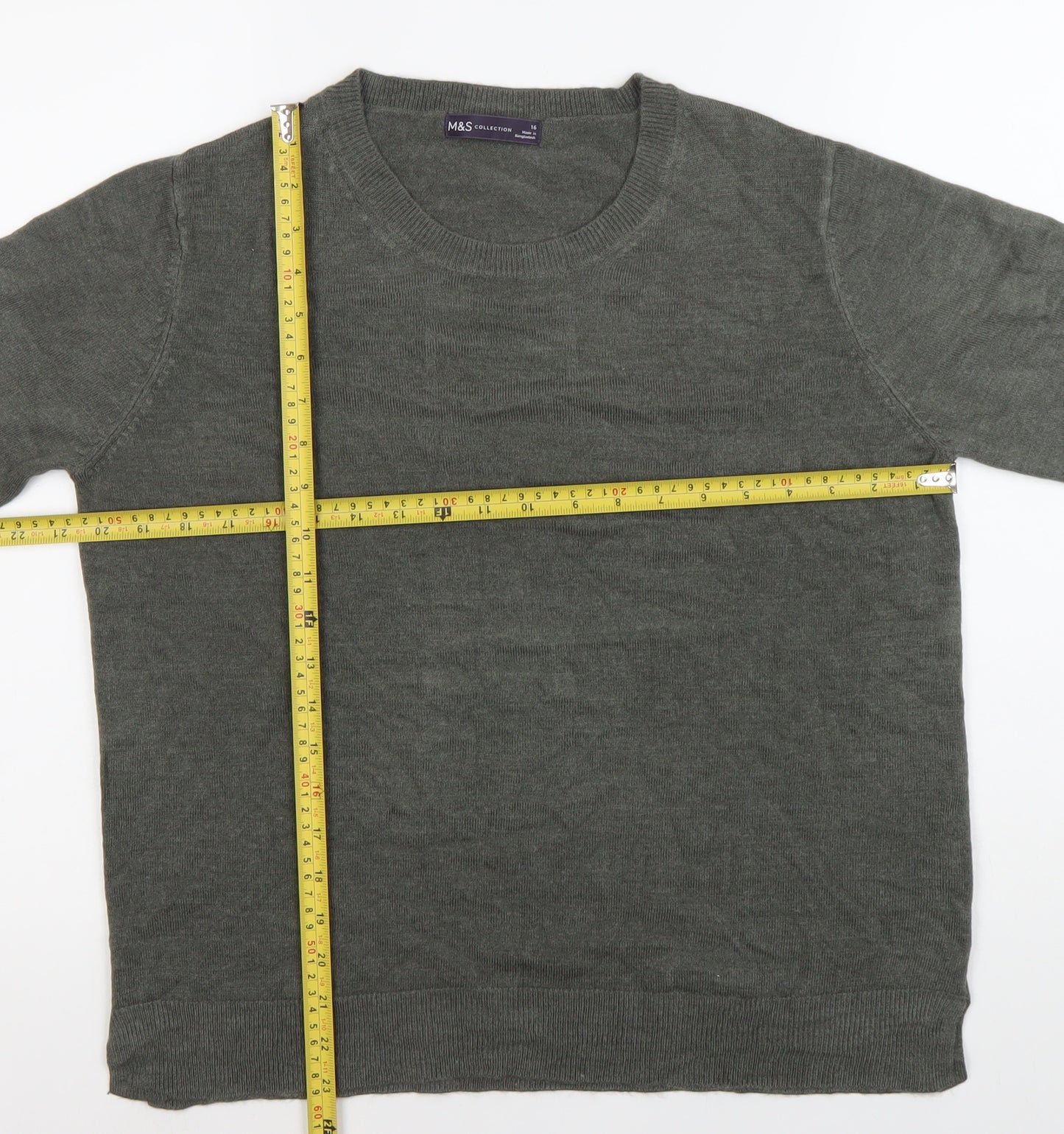Marks and Spencer Womens Grey Cotton Crew Neck Jumper Size 16