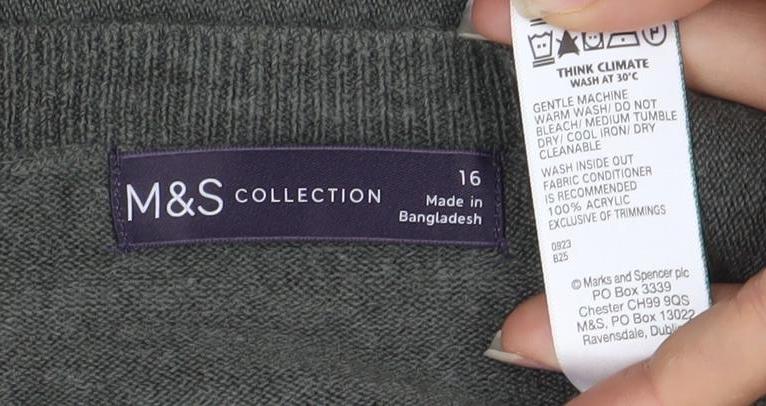 Marks and Spencer Womens Grey Cotton Crew Neck Jumper Size 16