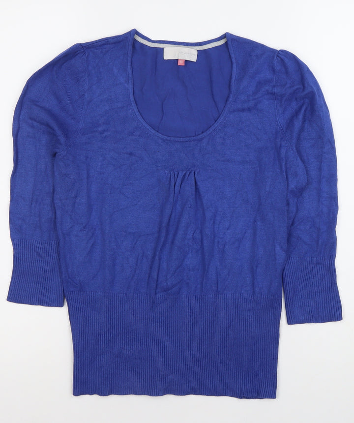John Lewis Women Blue Size 10 Scoop Neck 3/4 Sleeve Jumper
