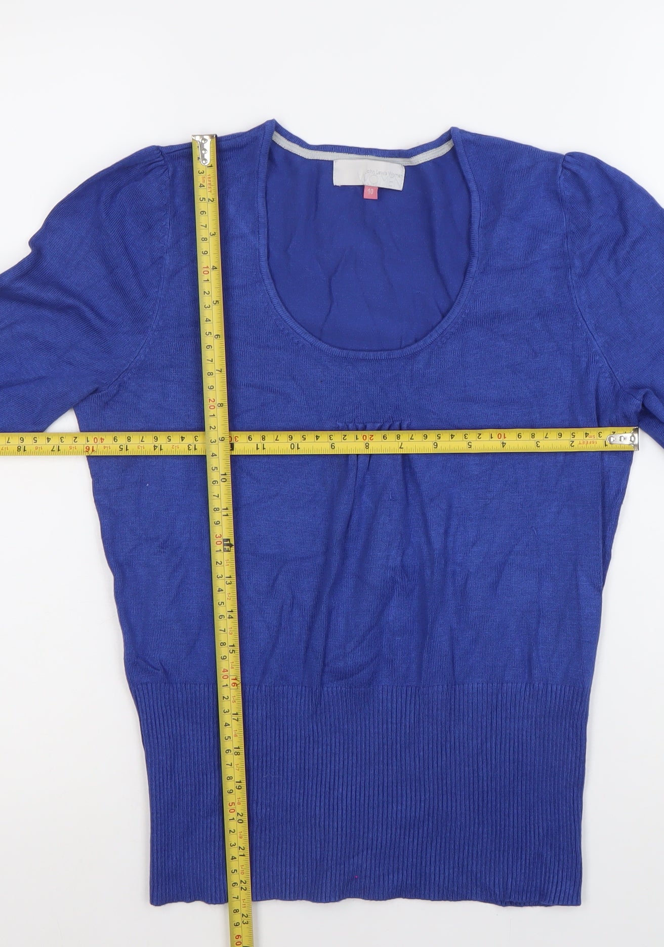 John Lewis Women Blue Size 10 Scoop Neck 3/4 Sleeve Jumper