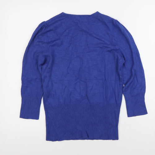 John Lewis Women Blue Size 10 Scoop Neck 3/4 Sleeve Jumper