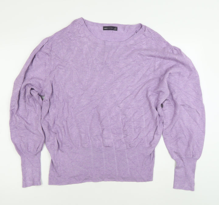 Marks and Spencer Women’s Purple XL Puff Sleeve Crew Neck Jumper