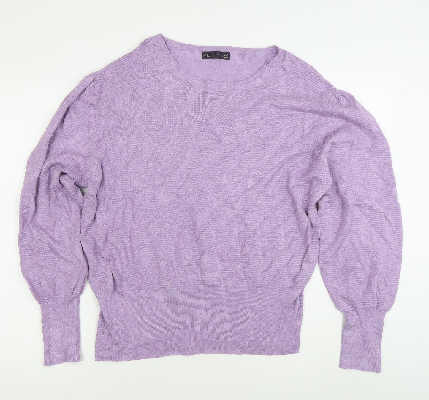 Marks and Spencer Women’s Purple XL Puff Sleeve Crew Neck Jumper