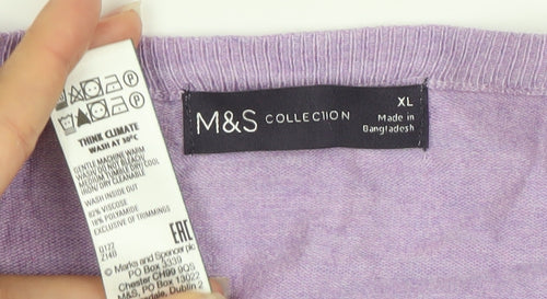 Marks and Spencer Women’s Purple XL Puff Sleeve Crew Neck Jumper