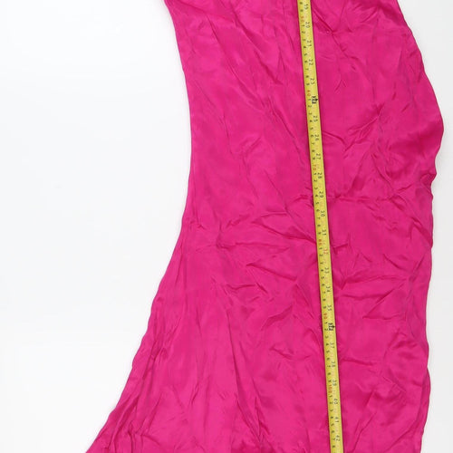 Oasis Women’s Pink Hi-Low Satin Slip Dress Size 12 V-Neck Party