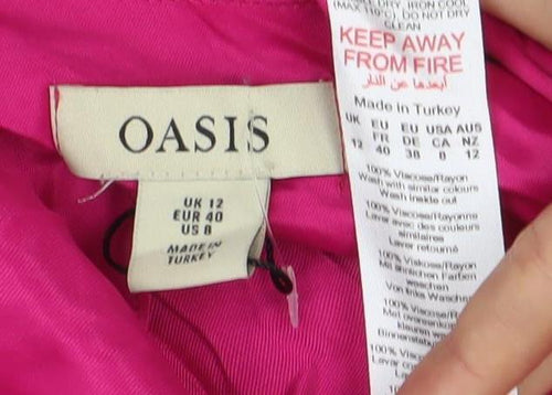 Oasis Women’s Pink Hi-Low Satin Slip Dress Size 12 V-Neck Party