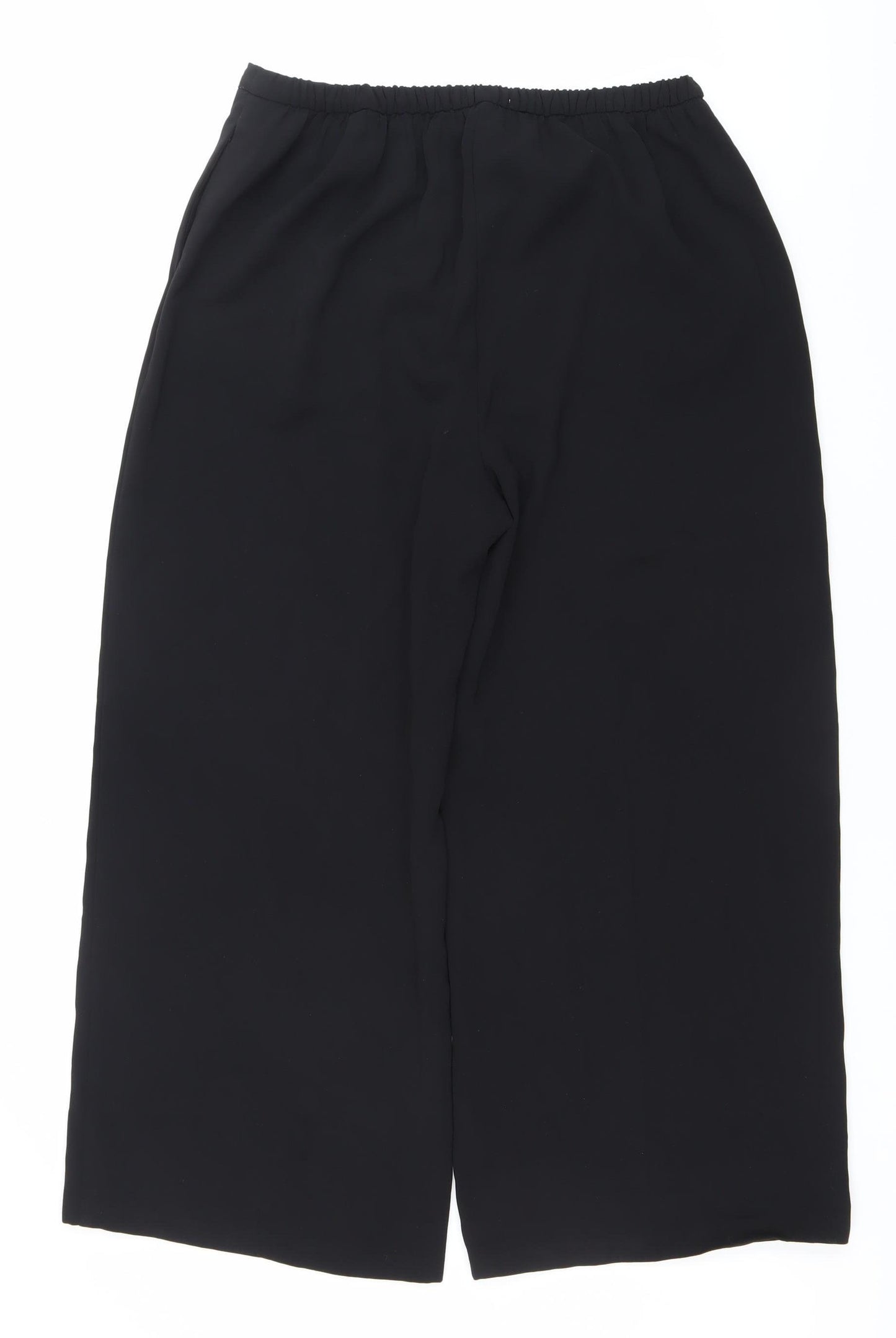 Marks and Spencer Womens Black Size 16 Wide-Leg Trousers Elastic Waist