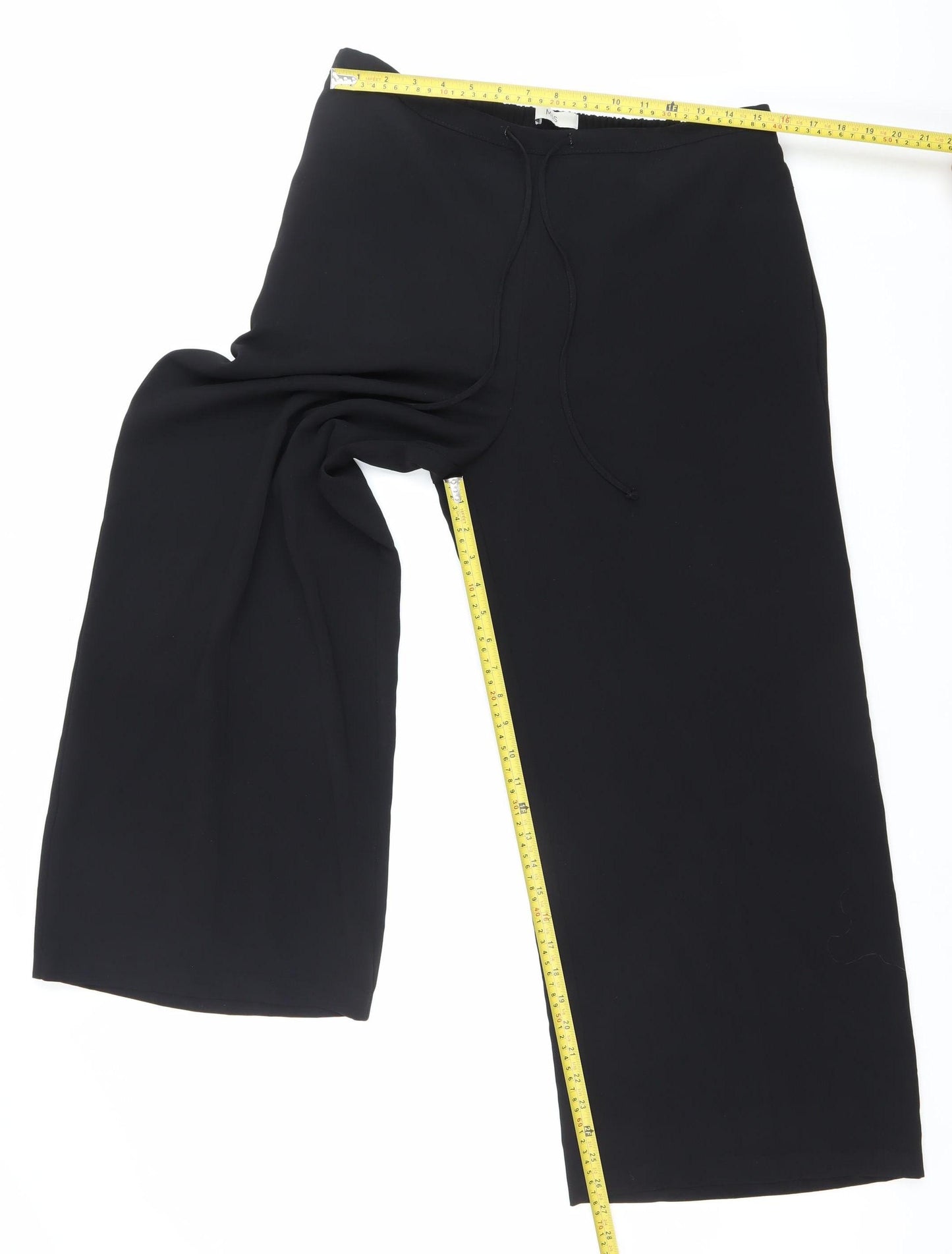 Marks and Spencer Womens Black Size 16 Wide-Leg Trousers Elastic Waist