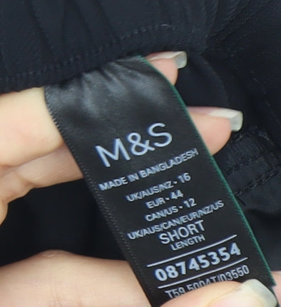 Marks and Spencer Womens Black Size 16 Wide-Leg Trousers Elastic Waist