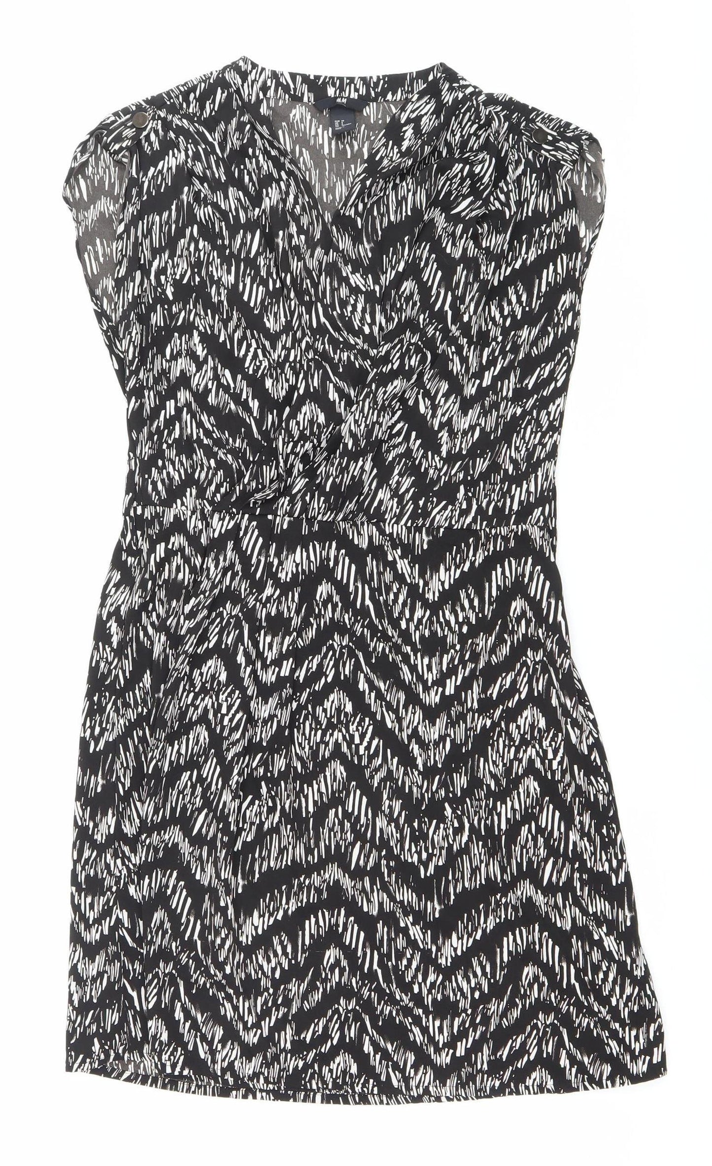 H&M Women’s Black Geometric Strapless Mini Dress UK 10 Summer Party Wear