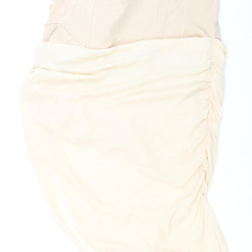 PrettyLittleThing Women’s Beige Hi-Low Maxi Dress Size 24 Strapless