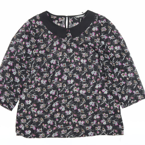 Marks and Spencer Women's Black Floral Chiffon Blouse UK 14