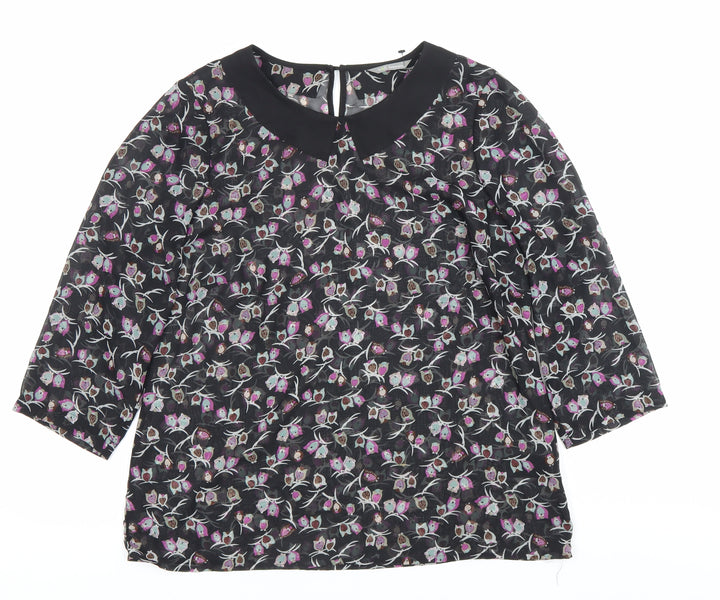 Marks and Spencer Women's Black Floral Chiffon Blouse UK 14