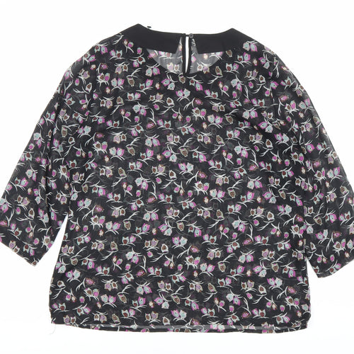 Marks and Spencer Women's Black Floral Chiffon Blouse UK 14