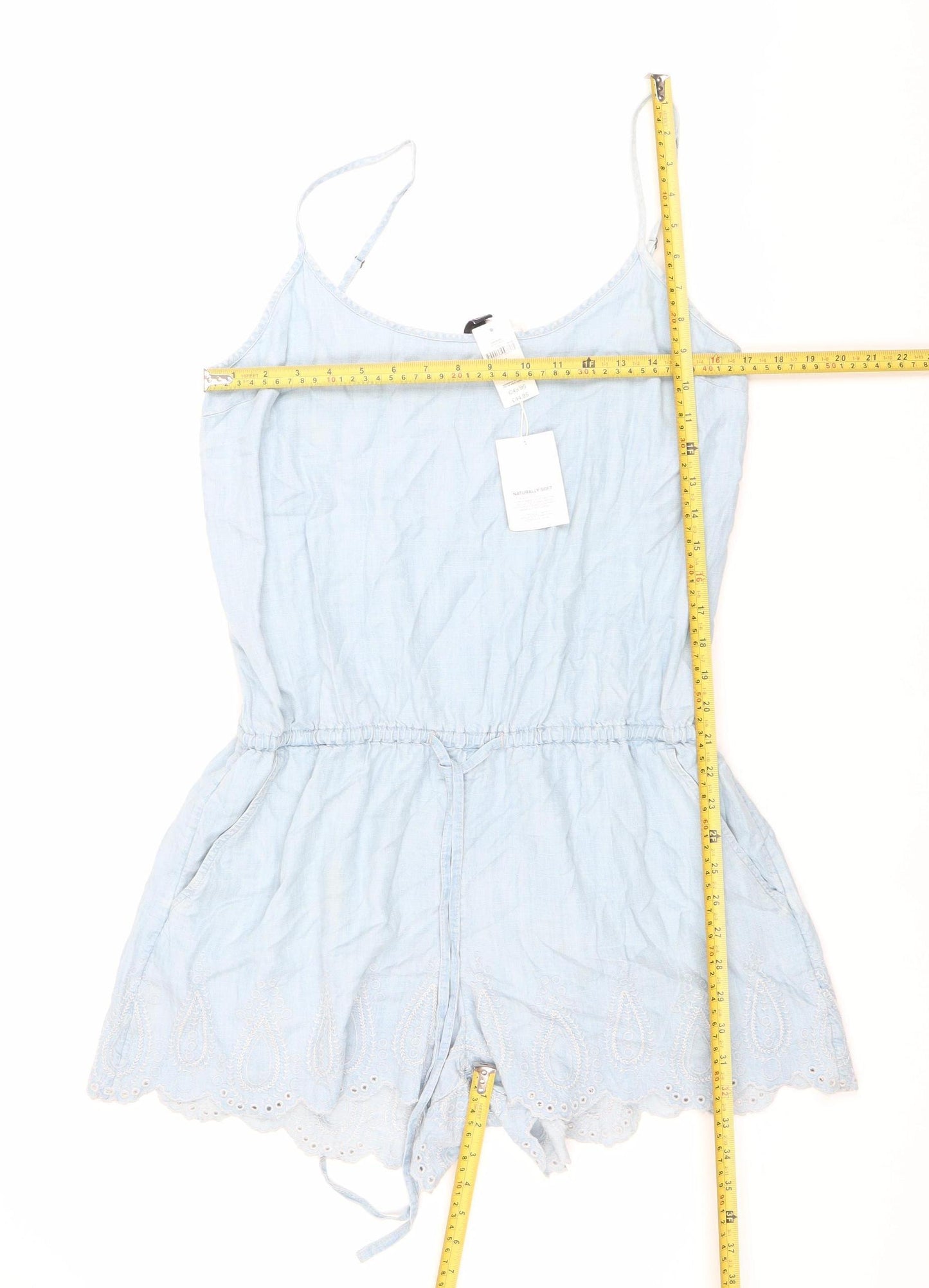 GAP Women Blue Lyocell Sleeveless Playsuit Size L Summer Embroidered