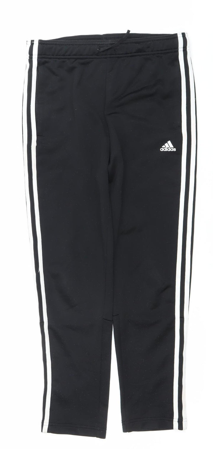 Adidas Boys Black Track Pants 11-12 Years Slim Fit Side Stripe Activewear