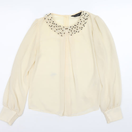 Dorothy Perkins Women’s Ivory Beaded Collar Long Sleeve Chiffon Blouse Size 12