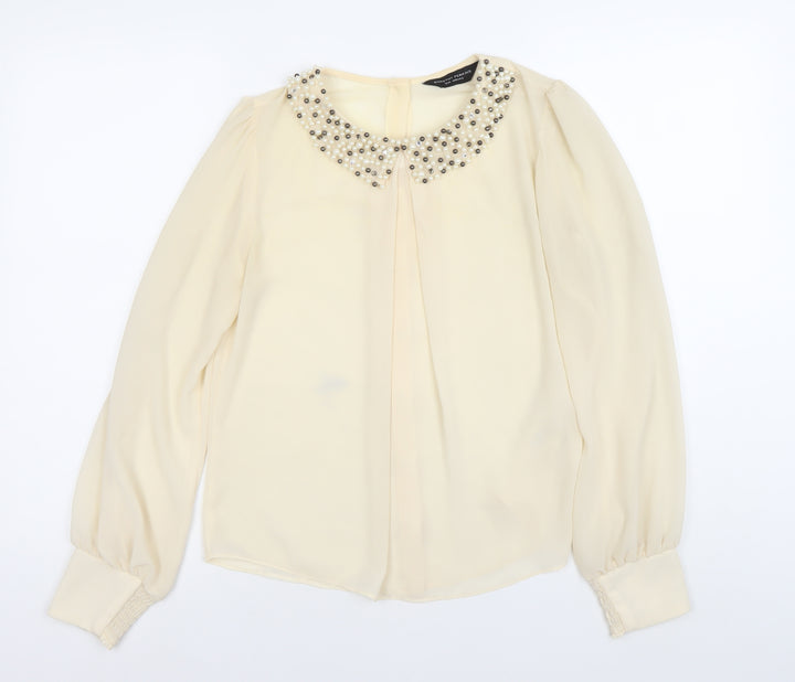 Dorothy Perkins Women’s Ivory Beaded Collar Long Sleeve Chiffon Blouse Size 12