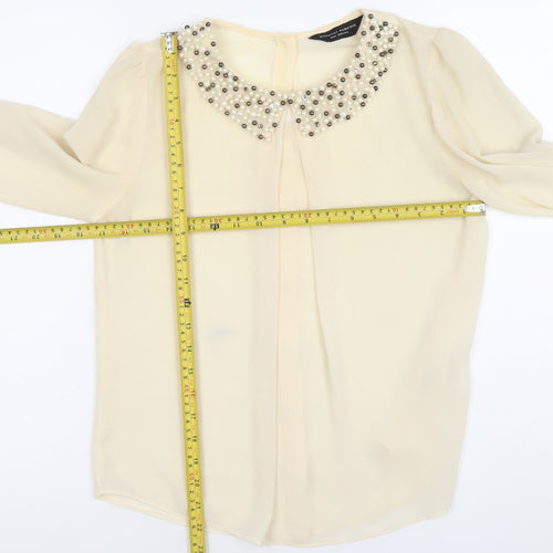 Dorothy Perkins Women’s Ivory Beaded Collar Long Sleeve Chiffon Blouse Size 12