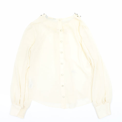 Dorothy Perkins Women’s Ivory Beaded Collar Long Sleeve Chiffon Blouse Size 12