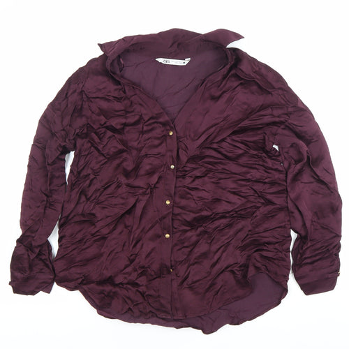 Zara Women Purple XS Long Sleeve Collared Button-Up Shirt Viscose Blend