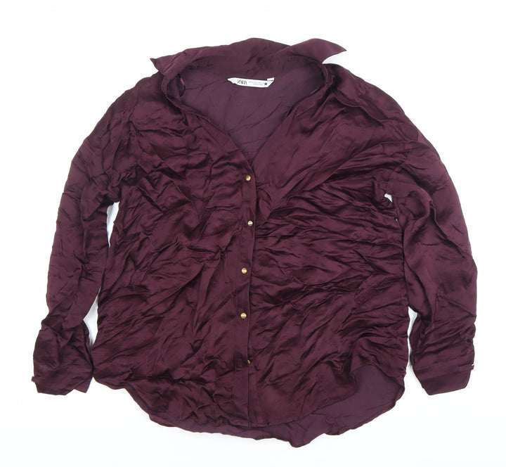 Zara Women Purple XS Long Sleeve Collared Button-Up Shirt Viscose Blend