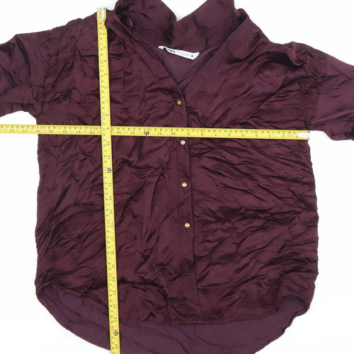 Zara Women Purple XS Long Sleeve Collared Button-Up Shirt Viscose Blend