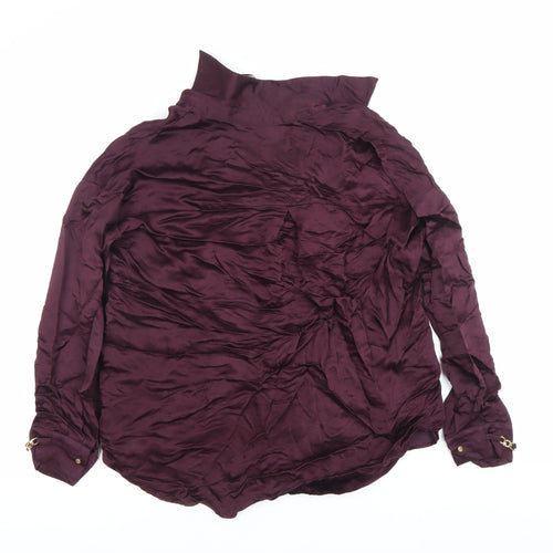 Zara Women Purple XS Long Sleeve Collared Button-Up Shirt Viscose Blend